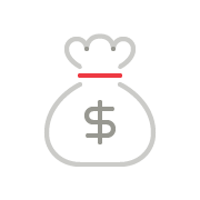 Simple icon of a money bag with a $ sign on it.