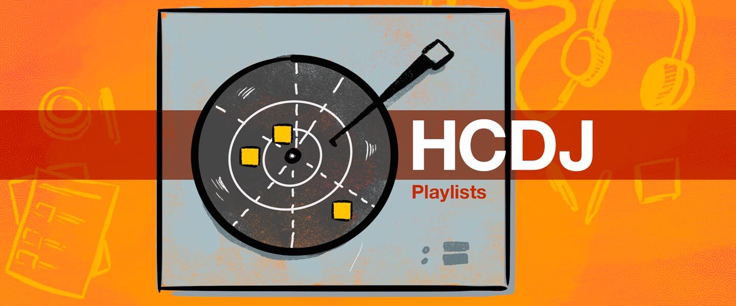 A header image for HCDJ Playlists. It is a drawing of a radar that is also a record player.